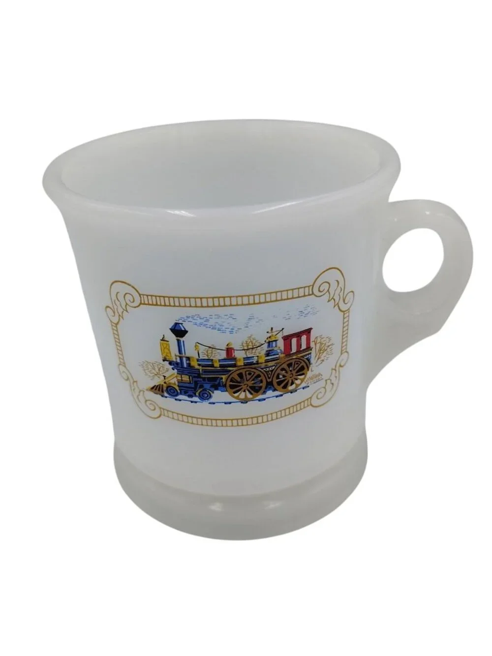 Avon Shaving Mug Iron Horse Design Milk Glass Style Vintage Cup Train Locomotive